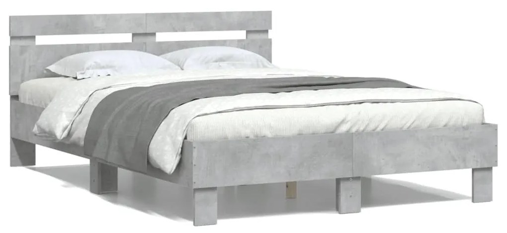 vidaXL Estrutura de cama c/ cabeceira derivados madeira cinza-cimento