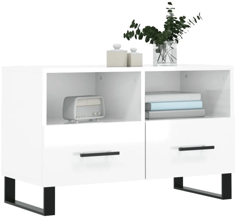 Móvel de TV 80x36x50 cm derivados de madeira branco brilhante