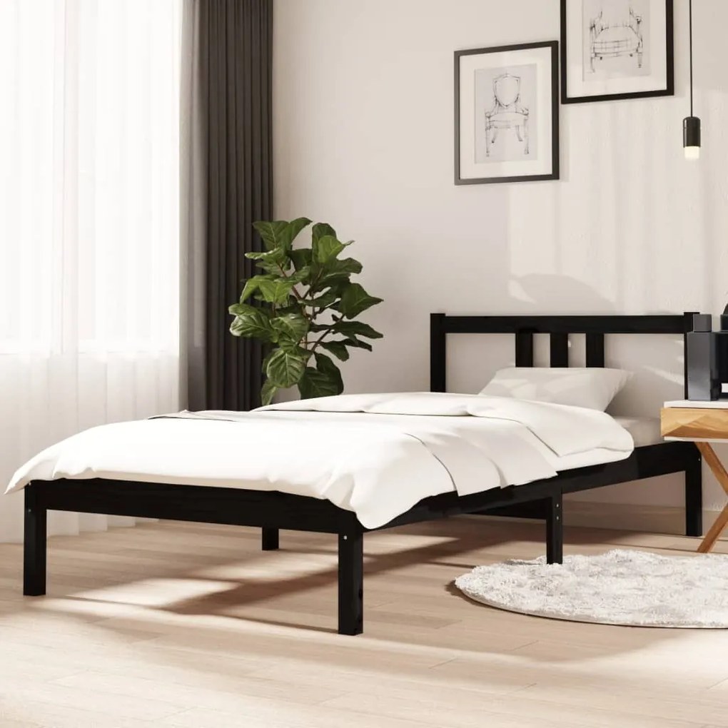 vidaXL Estrutura de cama solteiro 90x190 cm madeira maciça preto