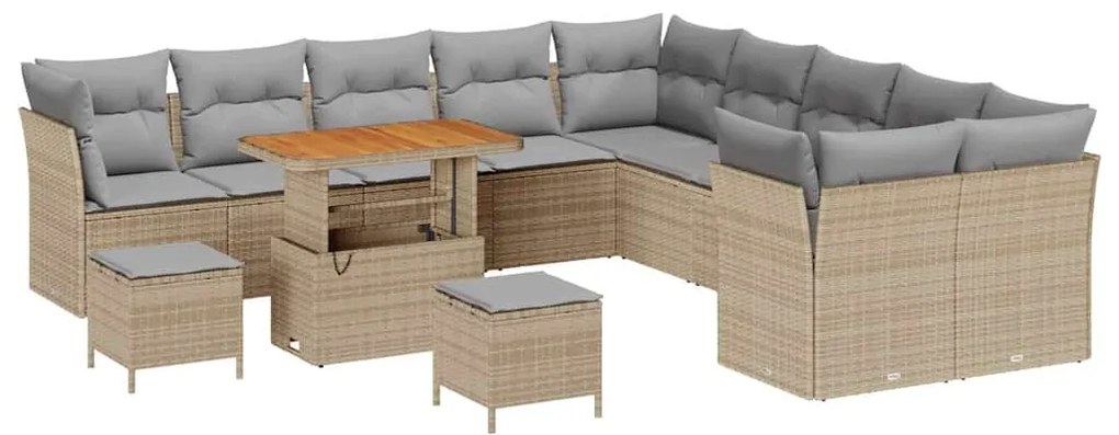 Conjunto de Sofá de Jardim vidaXL com Almofadas Bege Rattan Acácia
