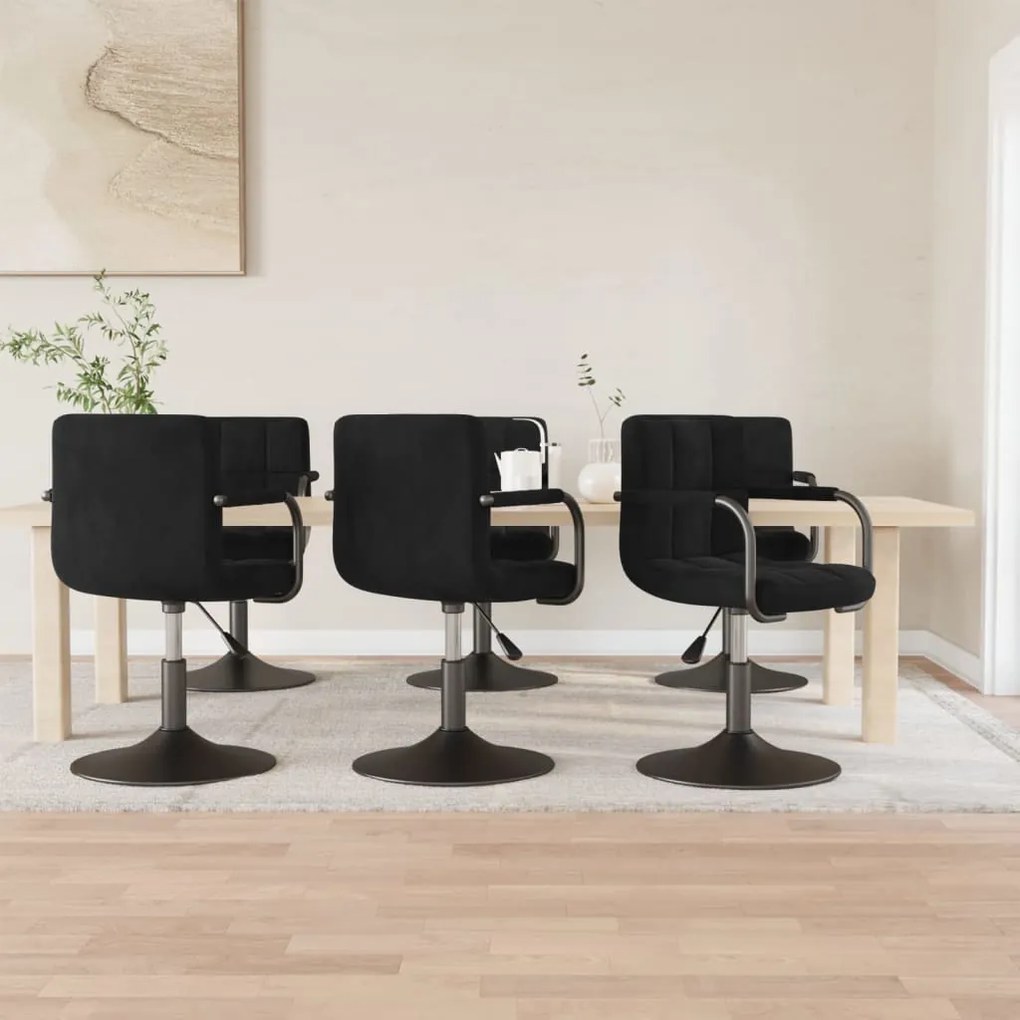 vidaXL Cadeiras de jantar giratórias 6 pcs veludo preto