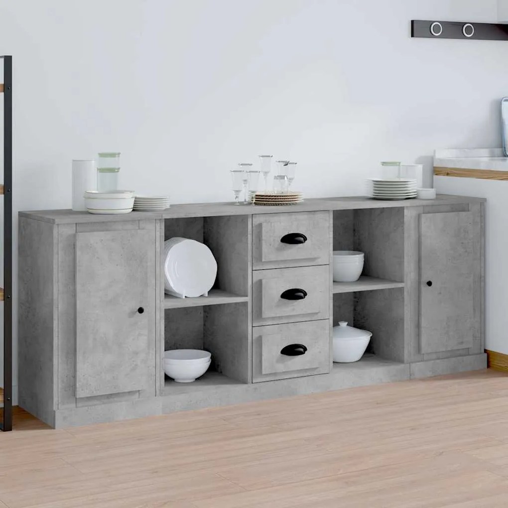 vidaXL Aparadores 3 pcs derivados de madeira cinzento cimento