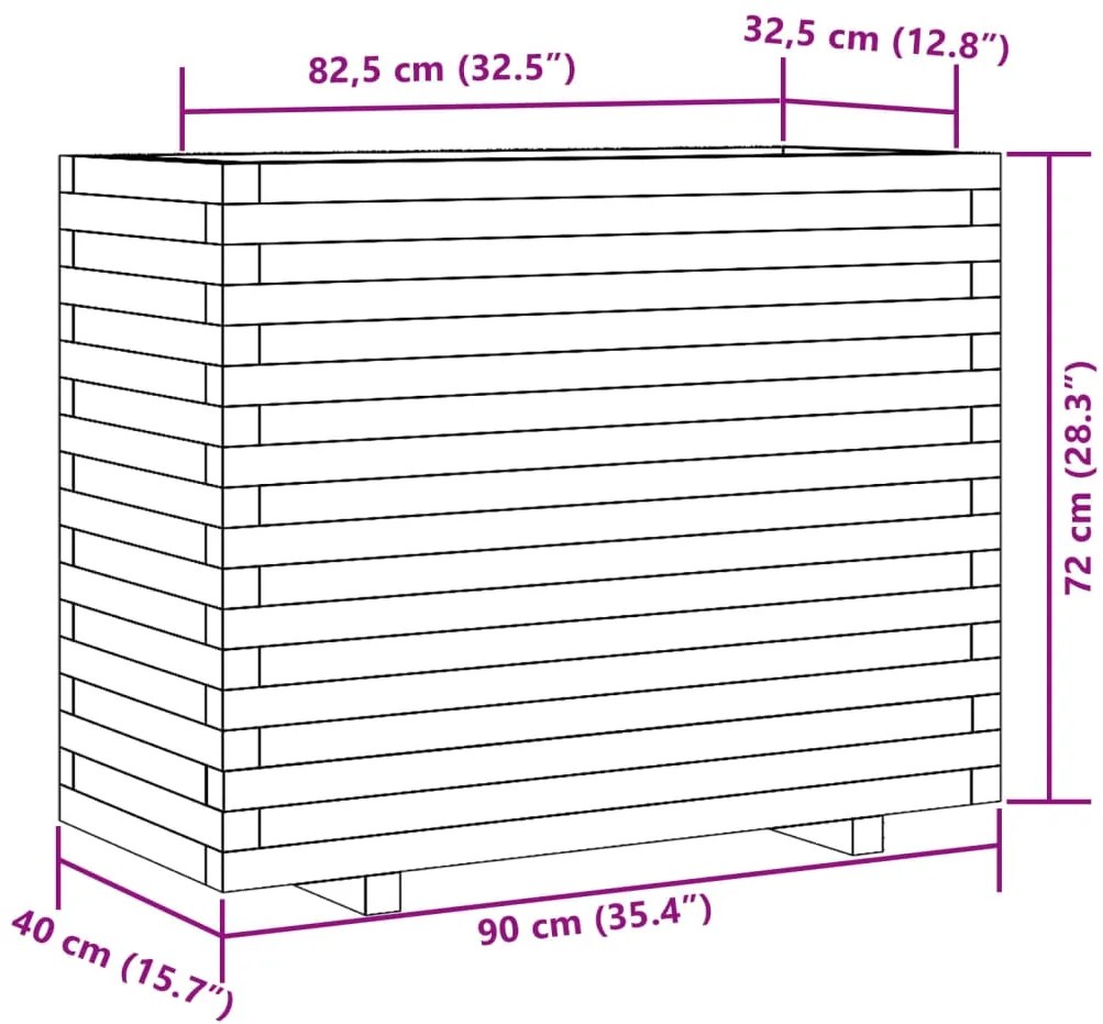 Vaso/floreira de jardim 90x40x72 cm pinho maciço branco