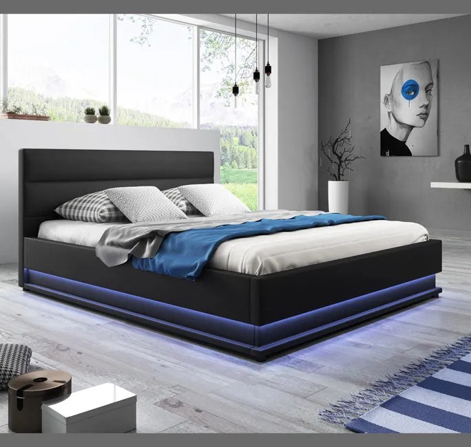Cama Hidráulica com Arrumação "Naomi" - 160x200 cm - Preto - Polipele