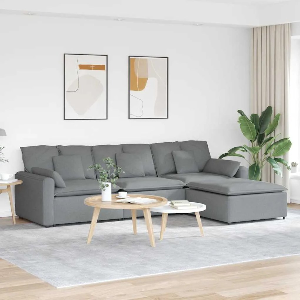 vidaXL Sofá modular com pufes e almofadas cinzento-claro