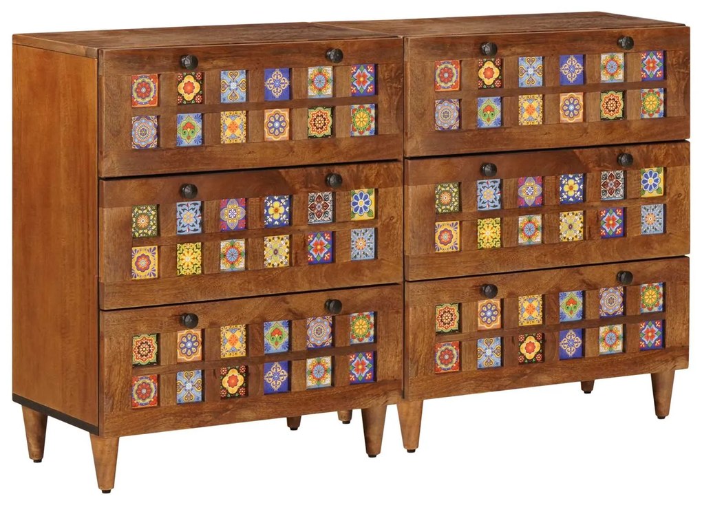 vidaXL Buffet 2 pcs Nogueira 60 x 33 x 75 cm Madeira de manga maciça