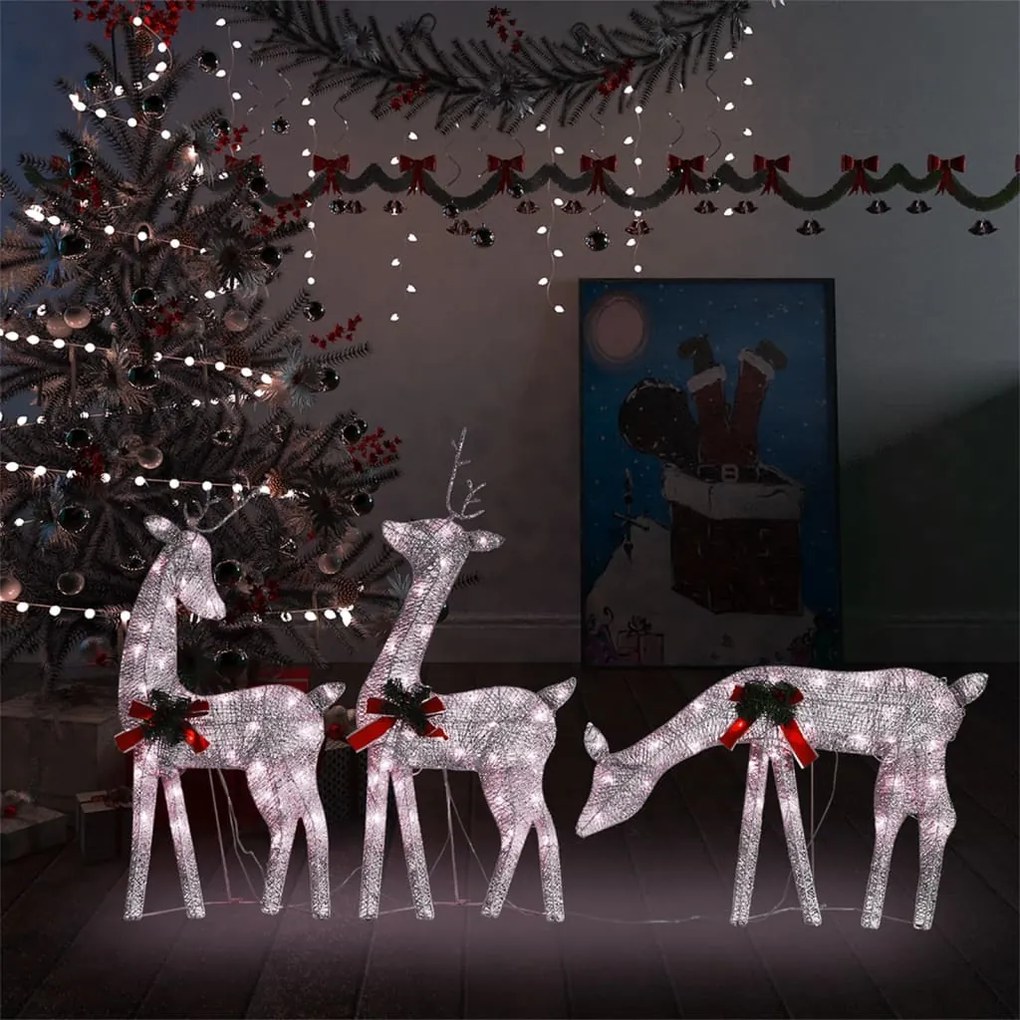 328503 vidaXL Família de renas de Natal 270x7x90 malha branco e dourado