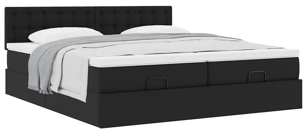 Estrutura de cama otomana com colchões pele artificial preta