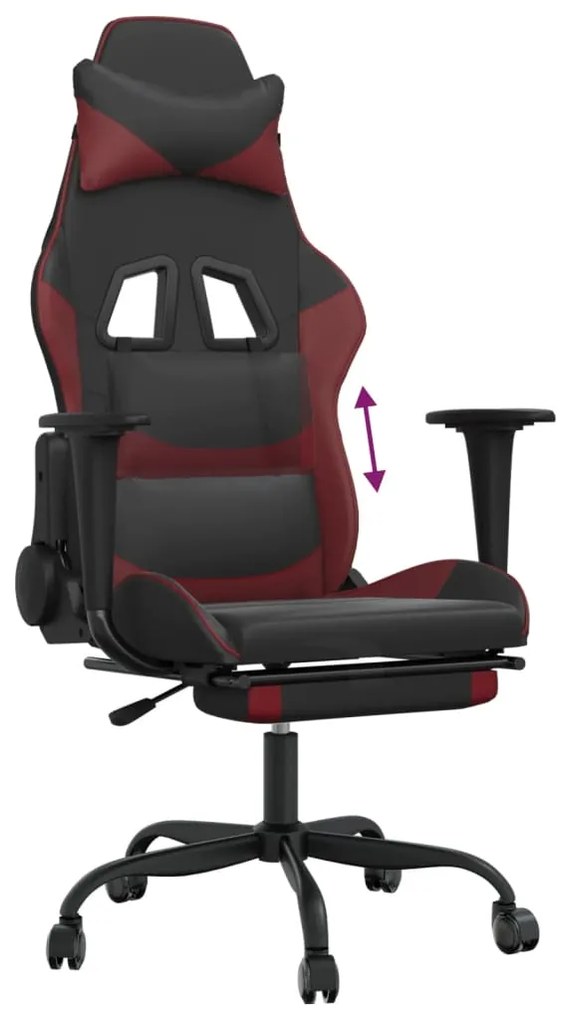 Cadeira gaming +apoio pés couro artificial preto/vermelho tinto