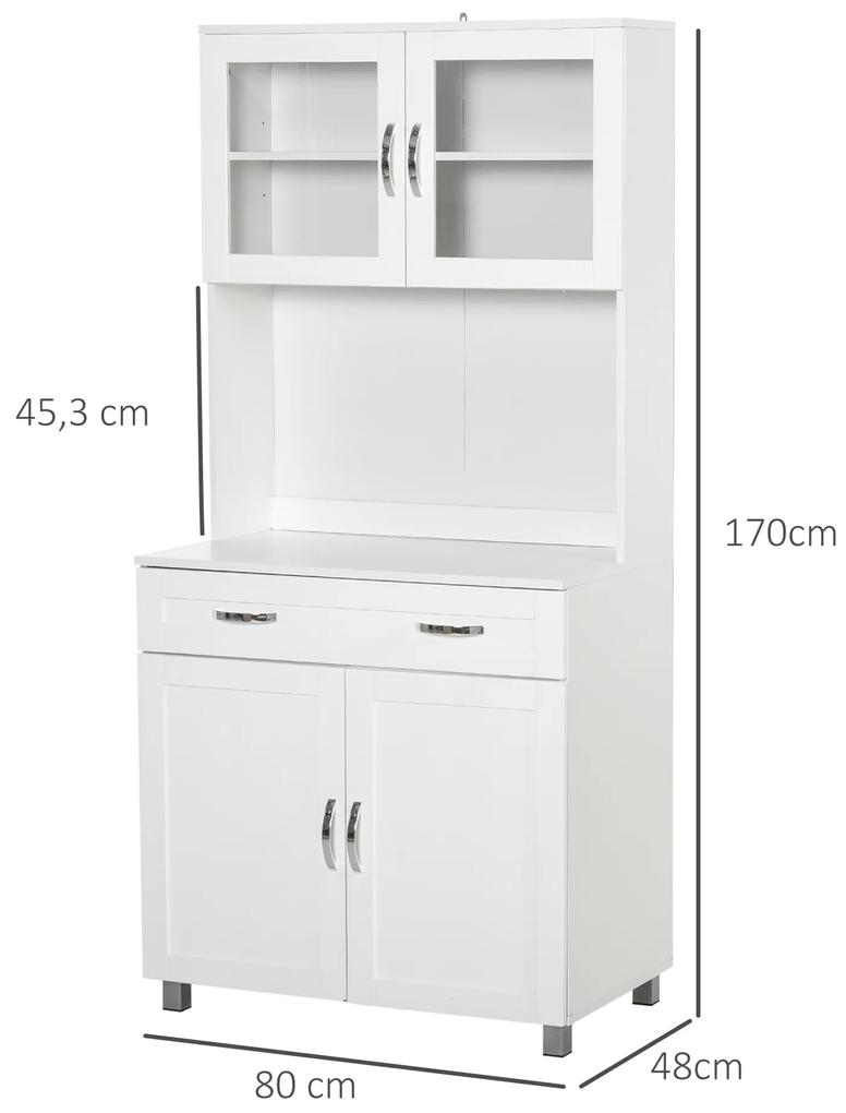 Armário de cozinha com prateleiras internas ajustáveis ​​e gaveta 80x48x170 cm Branco