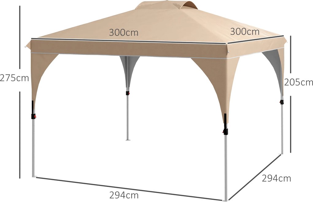 Tenda de jardim pop-up dobrável de 3 x 3 m com saco de transporte com rodas e alturas ajustáveis
