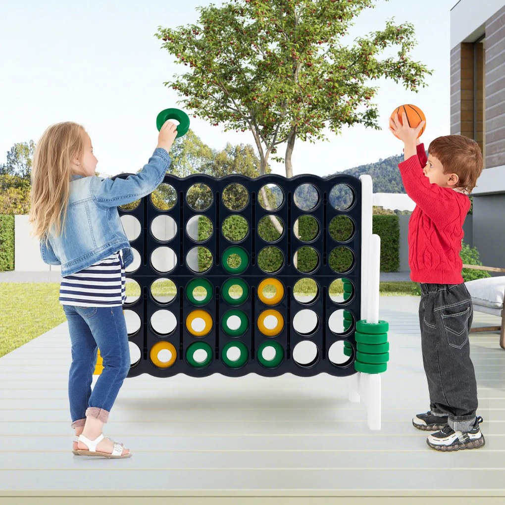 Jogo gigante Conecta 4 exterior 84 x 33 x 74 cm para crianças e adultos 74 cm com cesto e jogo de atirar argolas 42 peças Branco