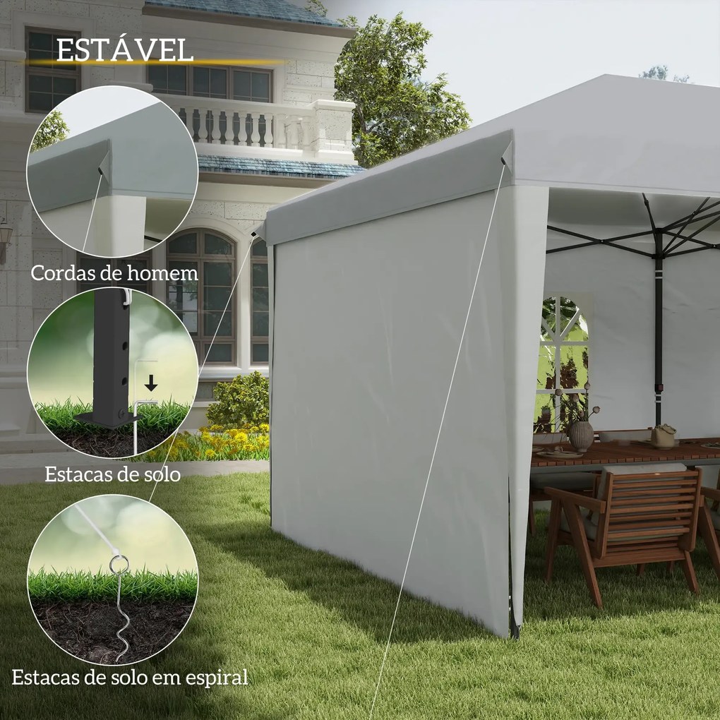 Tenda Dobrável 6x3 m Pop-up com 4 Laterais Desmontáveis Tenda de Jardim com 2 Janelas Visíveis Saco de Transporte Branco
