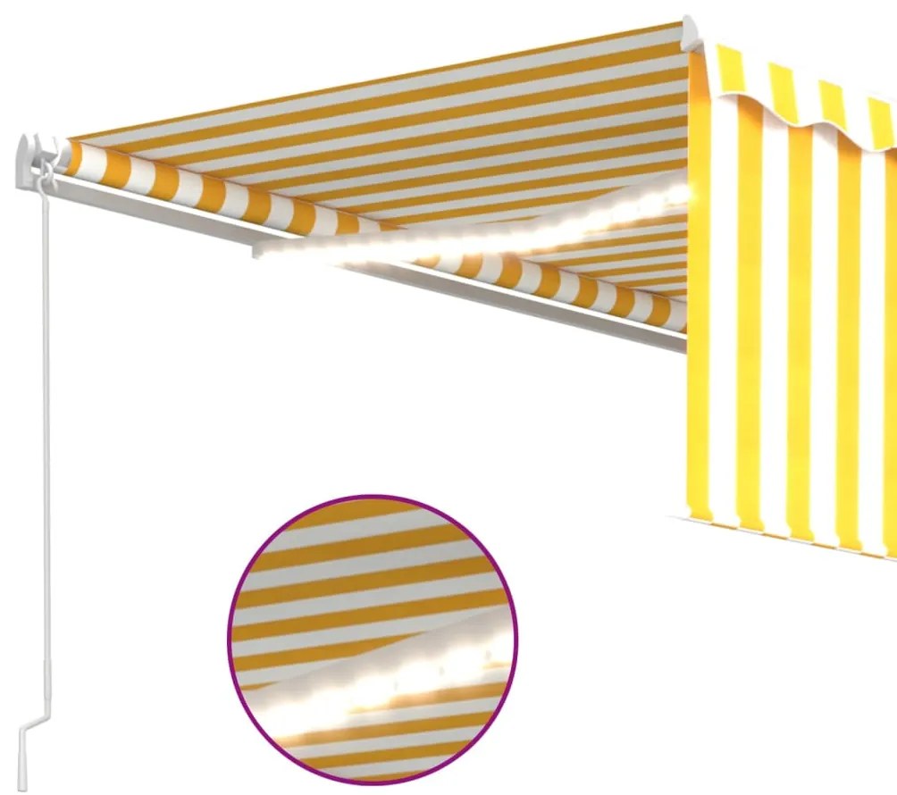 Toldo retrátil manual com estore/LED 4x3 m amarelo e branco