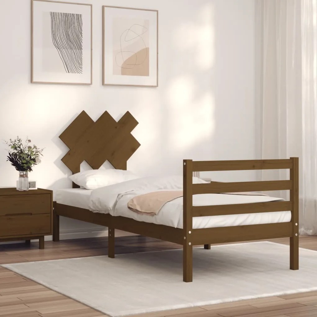 vidaXL Estrutura cama cabeceira 90x200 cm madeira maciça castanho-mel