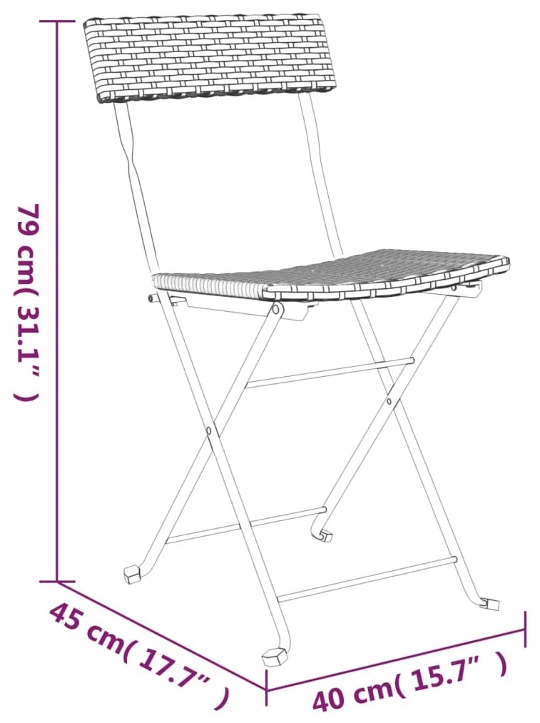 3 pcs conjunto de bistrô dobrável vime PE castanho