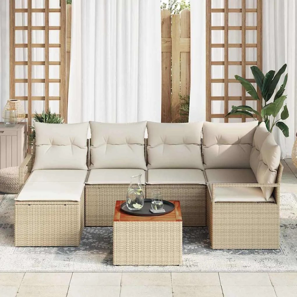 Conjunto de Sofá de Jardim 7 pcs Bege, branco Médio