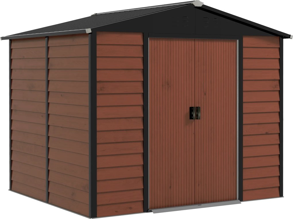 Outsunny Armário de Jardim Armário de Arrumação Exterior 4,4 m² 240x206x198 cm Abrigo de Jardim com Porta de Correr e Teca | Aosom Portugal