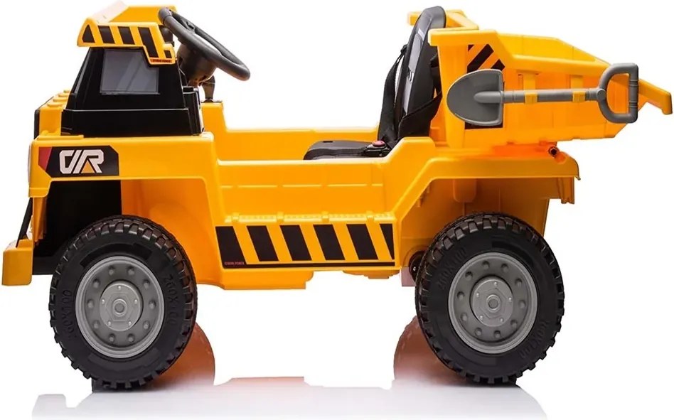 Camião Obras elétrico para crianças com caixa 12V 4x4, pneus em borracha e assento em pele artificial crianças até aos 5 anos Amarelo