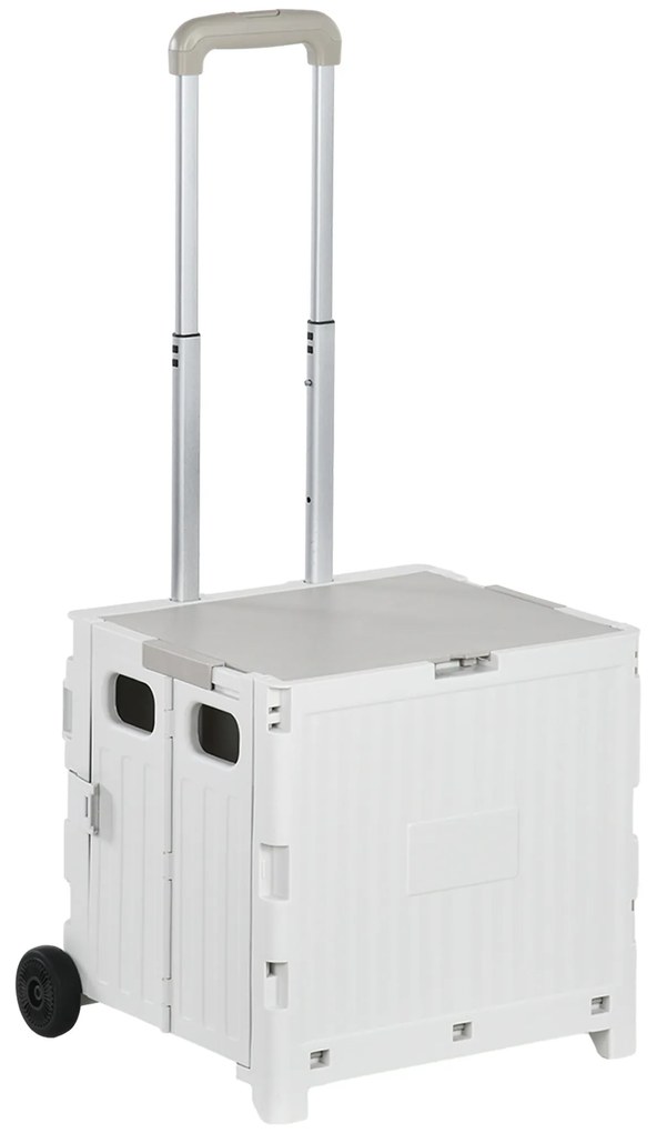 HOMCOM Carrinho de Armazenamento Dobrável Carrinho de Compras com 2 Rodas Capacidade 32L para Casa 41,5x32,5x85 cm Branco