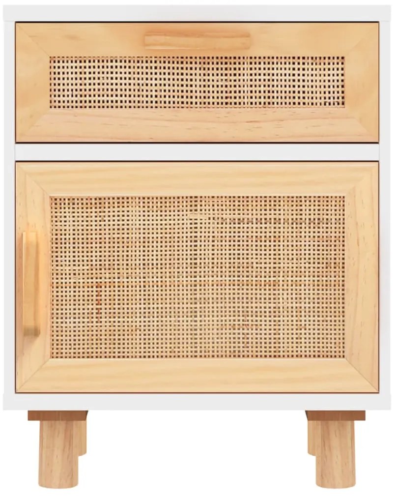 Mesa de cabeceira pinho maciço e vime natural branco