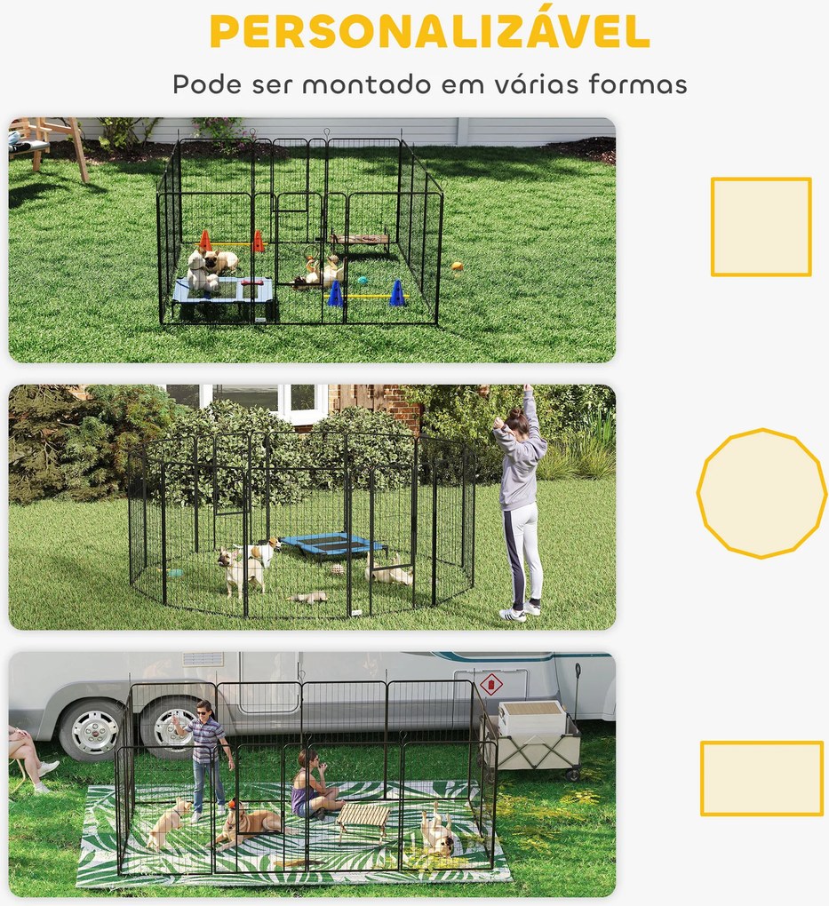 Parque para Cães com 12 Painéis Recinto para Animais de Estimação Modular com 2 Portas 80x120 cm Preto