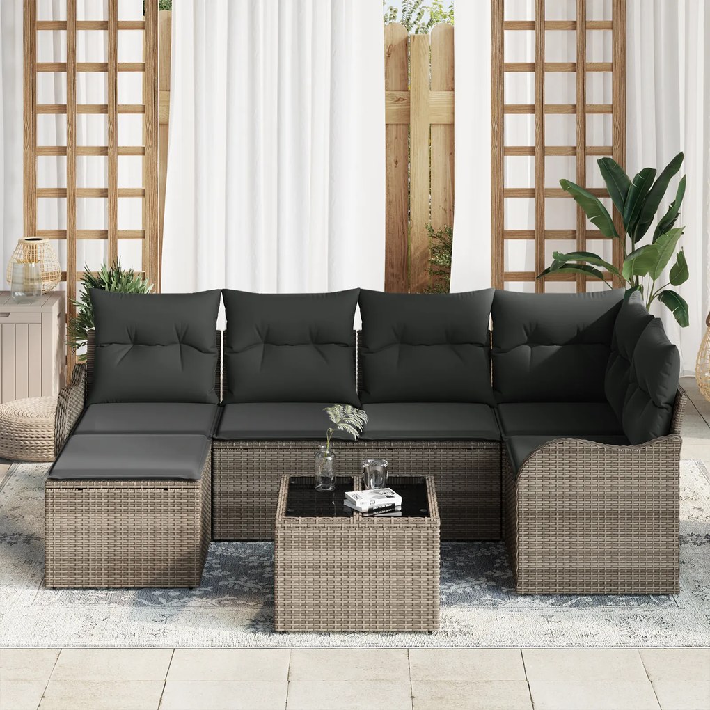 Conjunto de Sofá de Jardim VidaXL de 6 Peças com Almofadas Rattan Poli