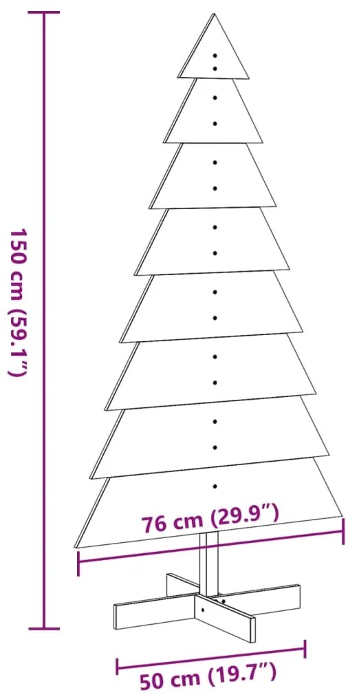 Árvore de Natal decorativa 150 cm madeira de pinho maciça