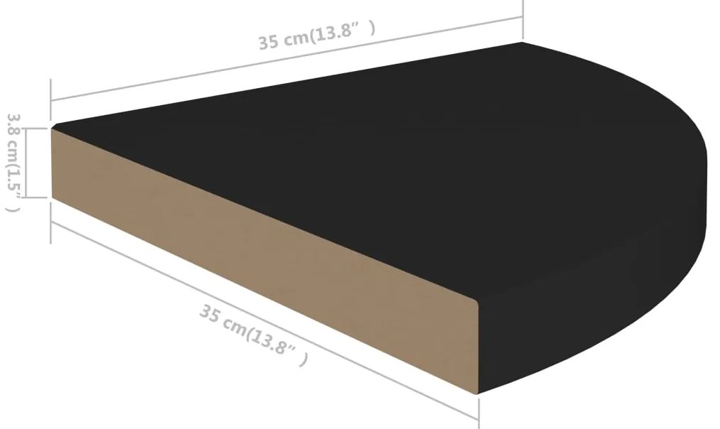 Prateleiras de canto suspensas 4 pcs 35x35x3,8cm MDF preto