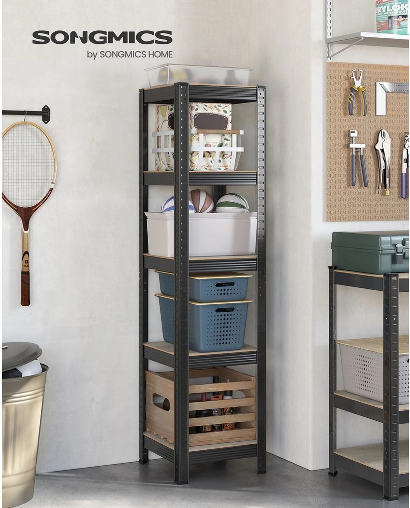 Estante arrumação 5 prateleiras cozinha, garagem 37 x 37 x 150 cm cinzento-preto