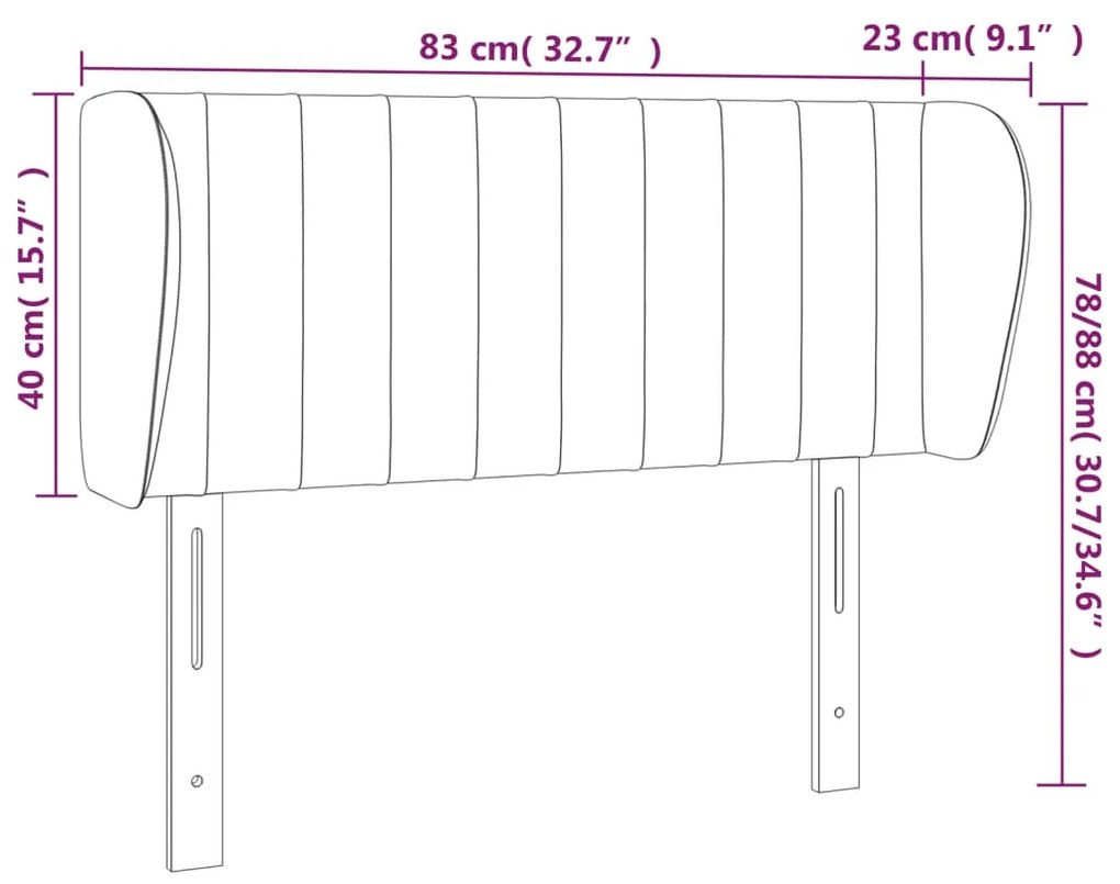 Cabeceira de cama c/ abas veludo 83x23x78/88 cm cinzento-escuro