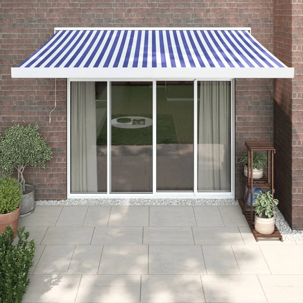vidaXL Toldo retrátil 3x2,5 m tecido e alumínio azul e branco
