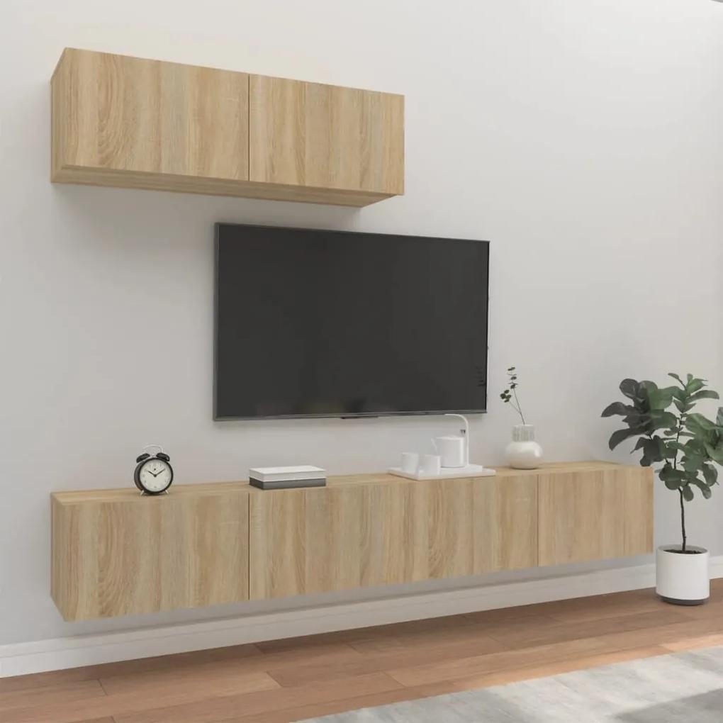 3 pcs conjunto móveis TV derivados de madeira carvalho sonoma