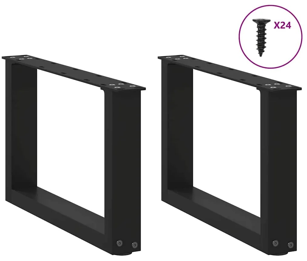 Pés para mesa de centro em formato de U, 2 peças, preto, 50x(30-31) cm