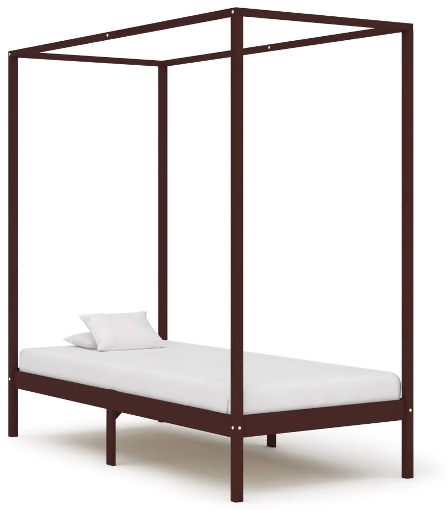 vidaXL Estrutura cama com toldo 90x200 cm pinho maciço castanho-escuro