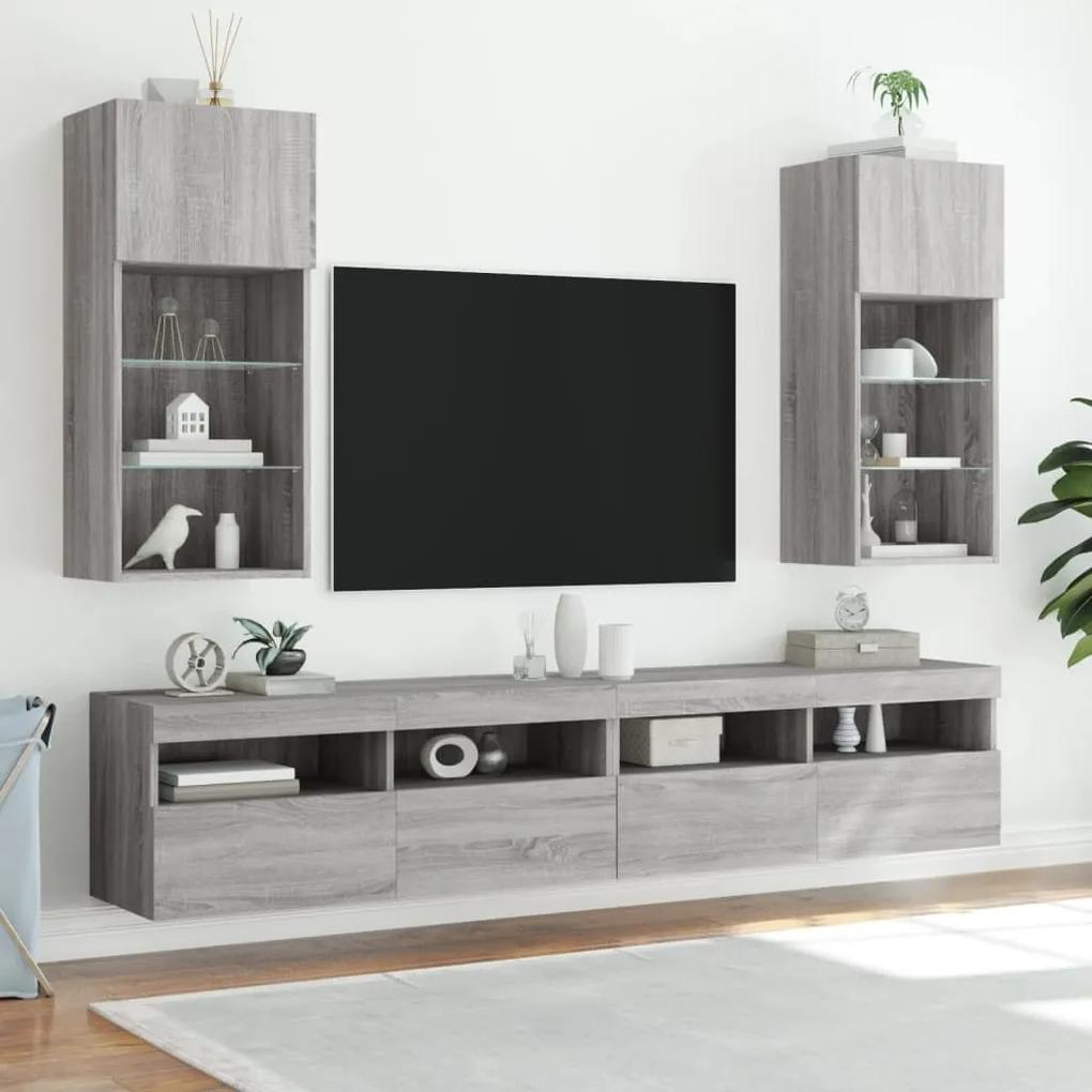 Móveis de TV com luzes LED 2 pcs 40,5x30x90 cm cinzento sonoma