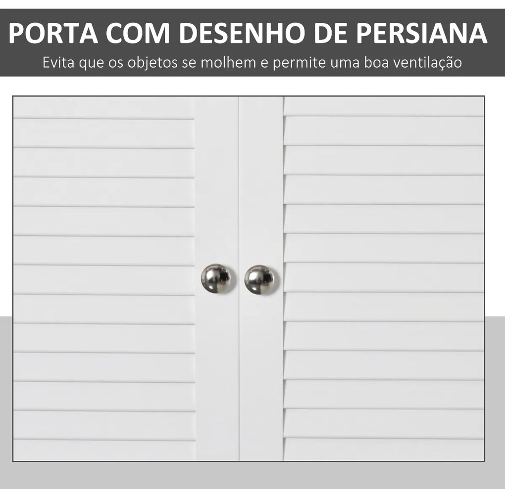 Armário Casa de Banho de Parede 60x23x60cm com 2 Portas de Persiana Prateleira Interior e Barra para Toalhas Móvel Auxiliar Suspenso Moderno Multiuso