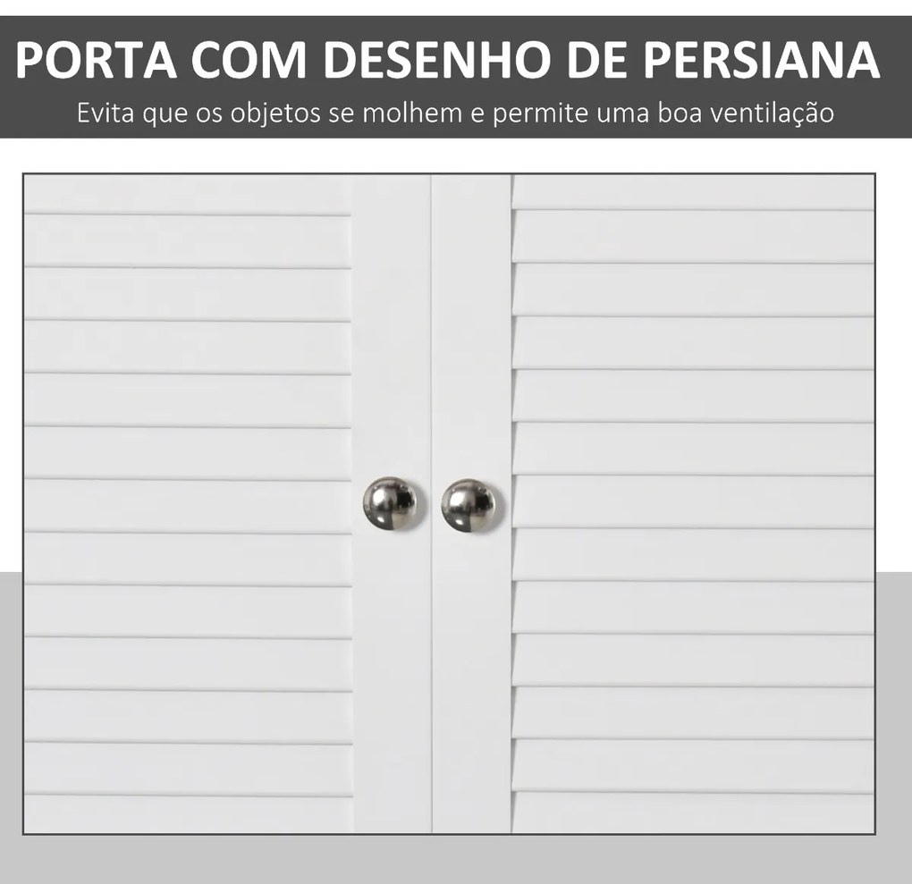 Kleanklin Armário Casa de Banho de Parede com 2 Portas de Persiana Prateleira Interior e Barra para Toalhas Móvel Auxiliar Suspenso Moderno Multiuso p