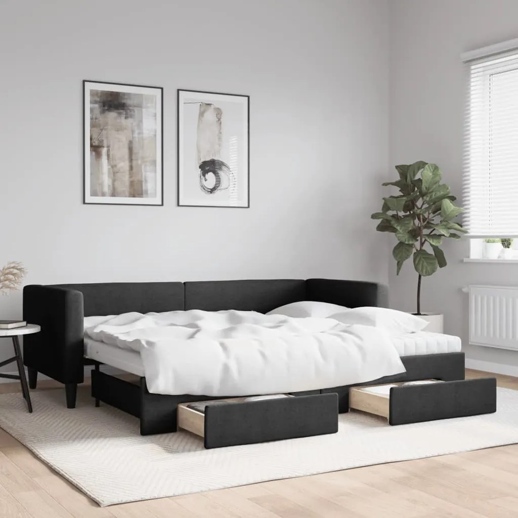 vidaXL Sofá-cama com gavetão e gavetas 80x200 cm tecido preto