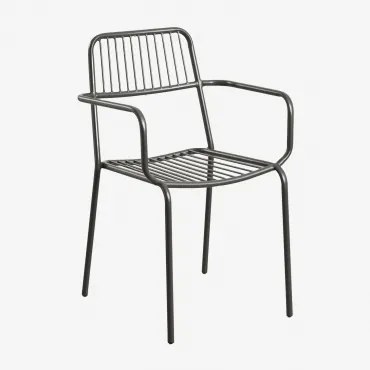 Pacote De 2 Cadeiras De Jardim Empilháveis Elton Com Braços Negro-de-fumo - Sklum