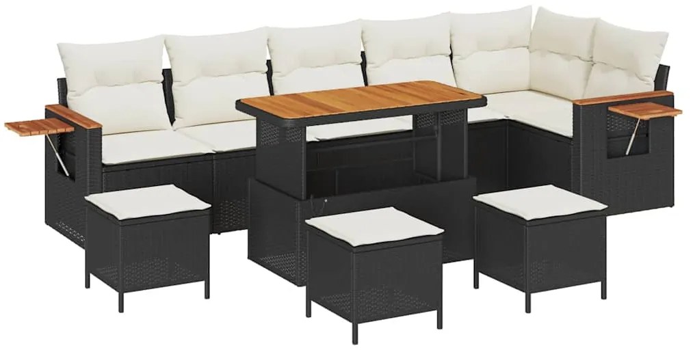 Conjunto de Sofá Garden vidaXL de 10 Peças com Almofadas Preto Rattan