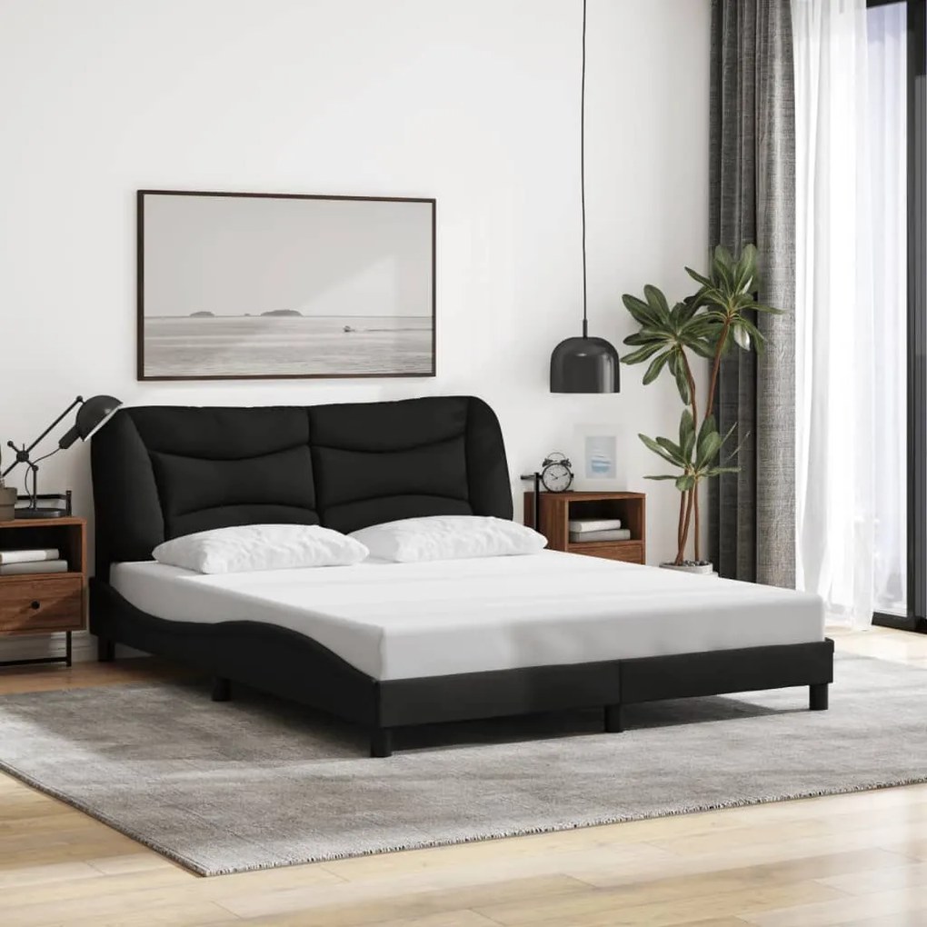 Estrutura de cama com LED sem colchão 160x200 cm tecido preto