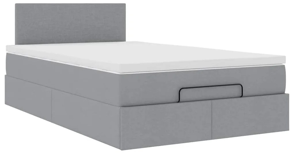 Cama otomana com colchão 120x200 cm tecido cinzento claro