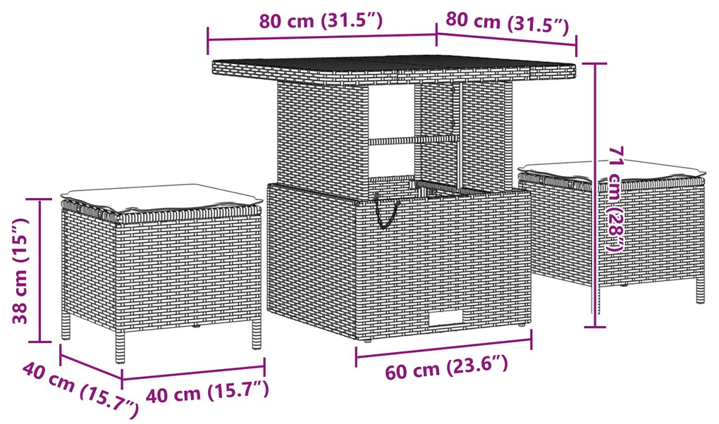 Conjunto de sofá de jardim com 11 peças com almofadas preto vime PE ac
