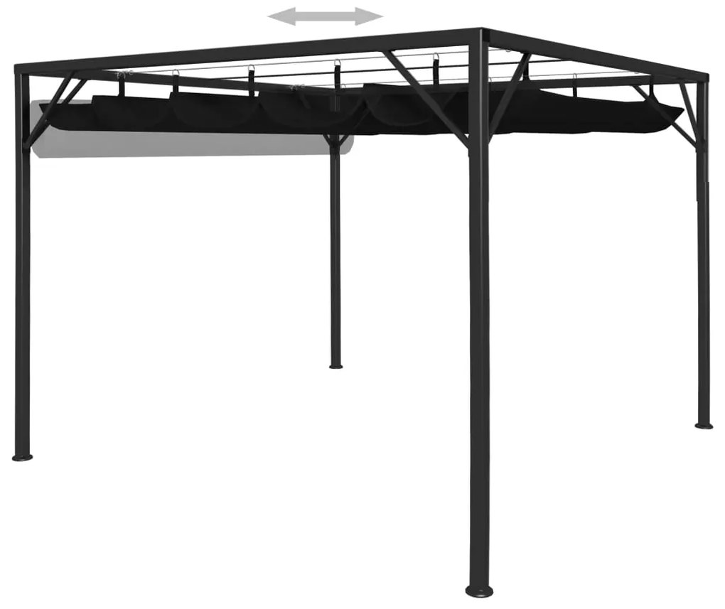 Gazebo de jardim com toldo retrátil 3x3 m antracite