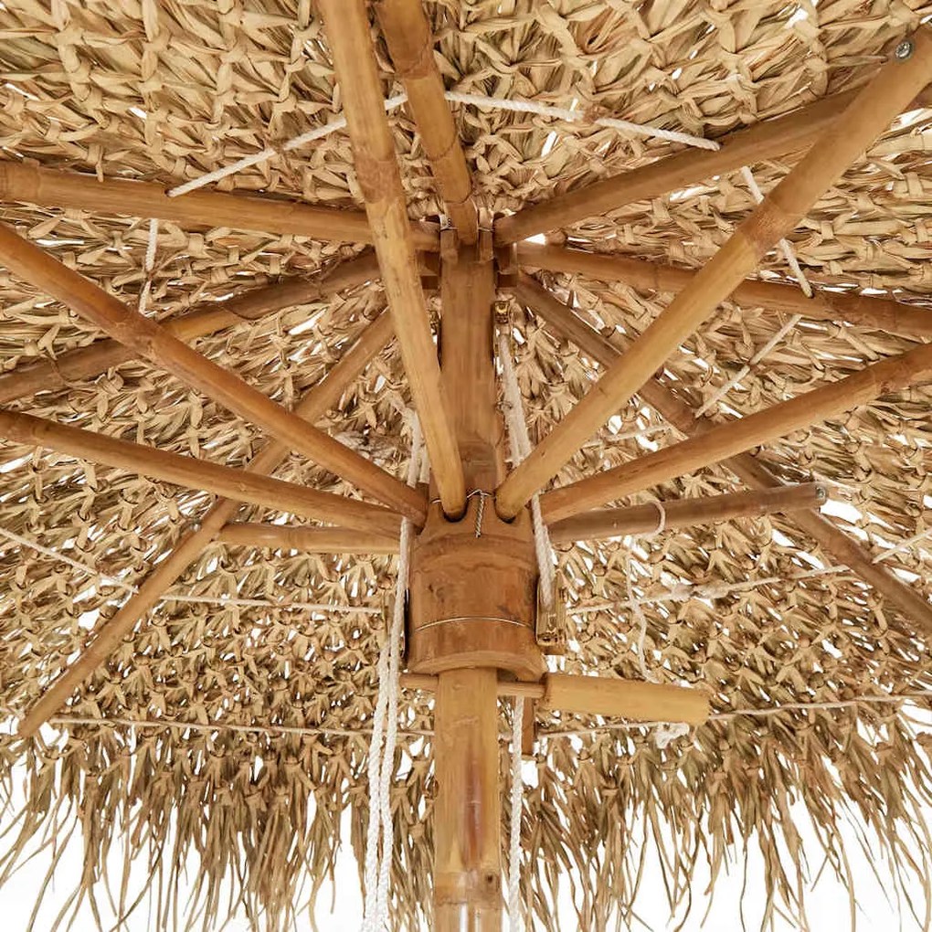 Guarda-chuva Tiki com dossel de folha de bananeira 150 cm Bambu