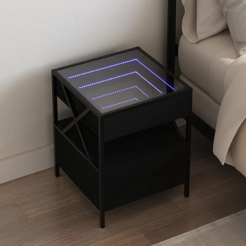 Mesa de cabeceira com luzes LED Infinity 40x40x51 cm preto