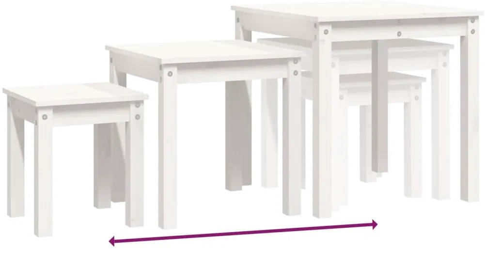 Mesas de encastrar 3 pcs madeira de pinho maciça branco