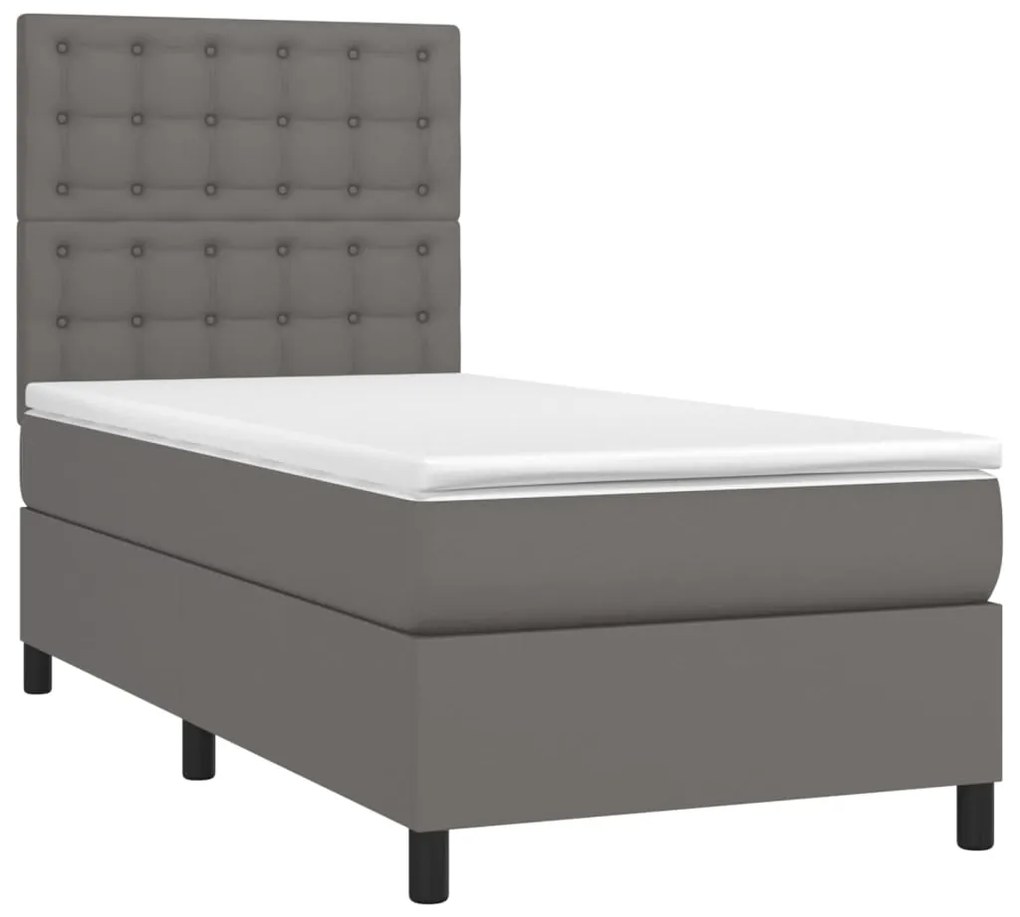 Cama box spring c/ colchão/LED 80x200 cm couro artificial cinza