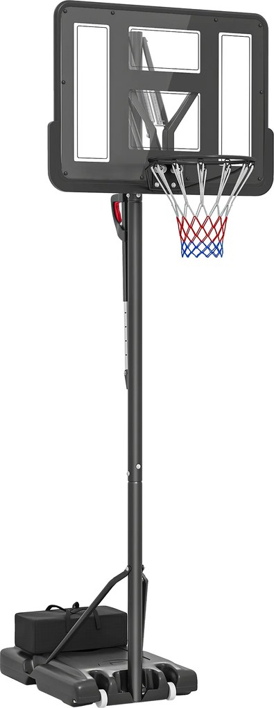 SPORTNOW Tabela de Basquetebol de Exterior com Altura Ajustável Suporte Rodas Base Recarregável e Bolsa de Peso 90x60x305 cm Preto | Aosom Portugal